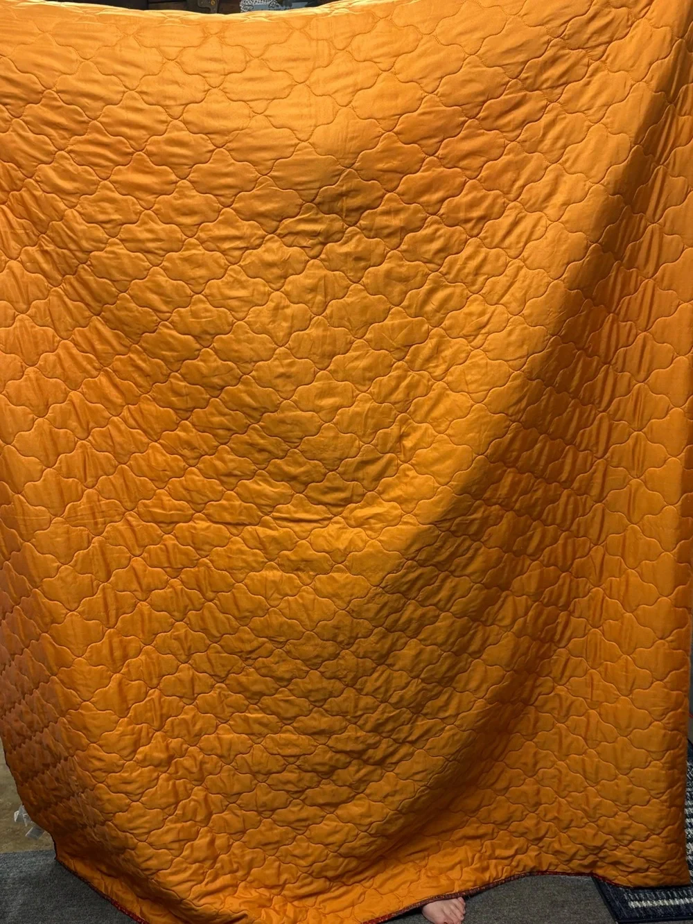 Warm Tones Patchwork Comforter in Red, Orange, and Brown